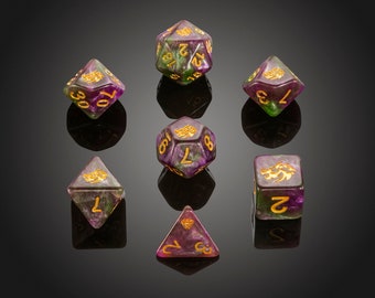 Dice RPG Set of 7 'Spirit Of' Purple Dragon Dice, Dungeons and Dragons, Pathfinder, Board Games, D20, Clear Dice, Dice Collectors
