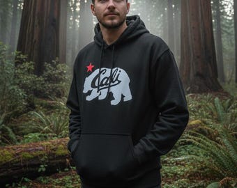 Cali Bear Hoodie, California Republic White Bear Sweatshirt, Unisex Adult Gift California Republic Gift, White California Bear, CA Hoodie