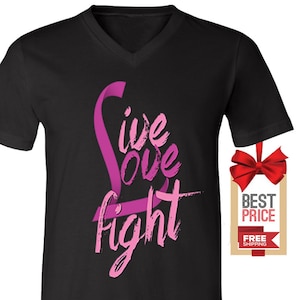Live Love Fight Breast Cancer Awareness Support V neck for Men