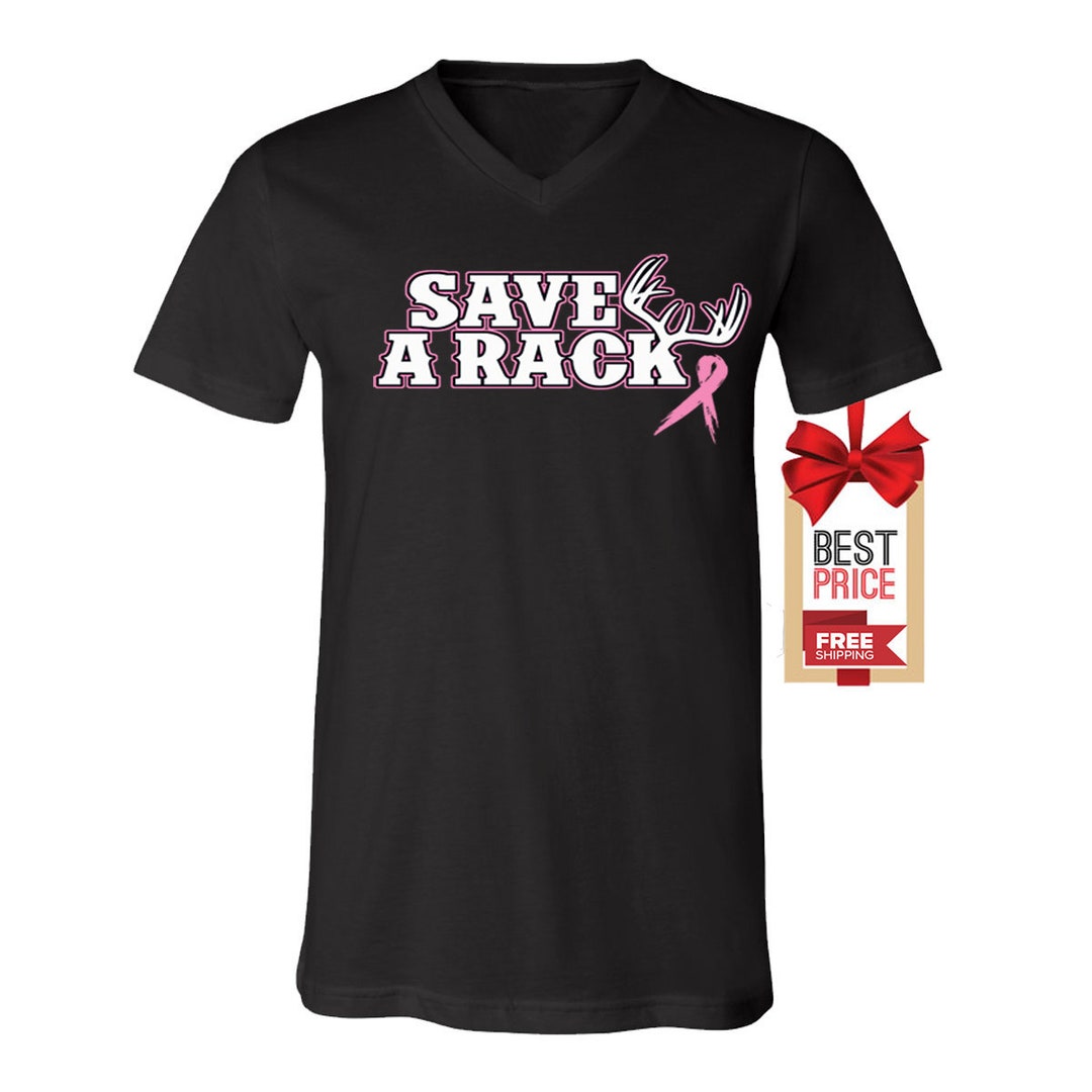 Save A Rack Pink Ribbon Breast Cancer Awareness Support V-neck for Men ...