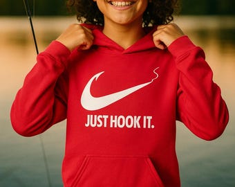 Youth Fishing Hoodie, Just Hook It Hoodie, Funny Kids Angler Gift, Outdoor Fisherman Apparel for Kids