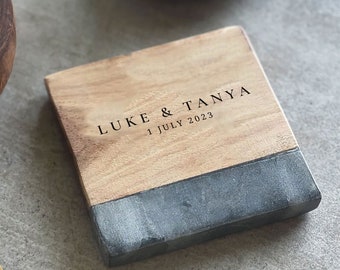 Personalised Marble & Acacia Wood Coaster (Inc Gift Box) | Wedding Gift | Birthday Gift | Drinks Coaster | Wine Coaster | Engagement Gifts