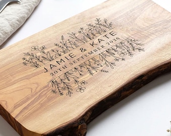 Personalised Rustic Olive Cutting, Cheeseboard | Personalized Cutting Board, Wedding Gift, Engraved Couples Name, Bridal Shower