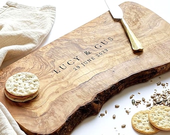 Personalised Rustic Olive Wood Chopping Board | Personalised Birthday, Wedding and 5th Anniversary Cheese Board Gift