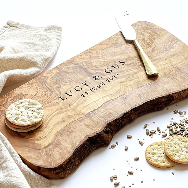 Personalised Rustic Olive Wood Chopping Board | Personalised Birthday, Wedding and 5th Anniversary Cheese Board Gift