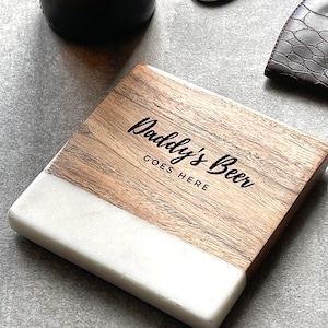 Personalised Marble & Acacia Coaster (Inc Gift Box) | 40th Birthday | 50th Birthday | Birthday Gift for Dad | Gifts For Friends