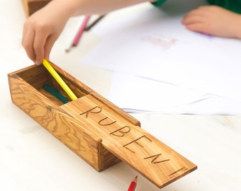 Personalized Italian Olive Wood Pencil Case | Personalised Pencil Case | Wooden Pencil Case | Kids Pencil Case | Childrens Pencil Case