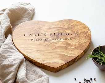 Personalized Heart Shaped Olive Wood Cheeseboard | Personalised Birthday, Anniversary, New Home, Engagement, Valentines & Wedding Gift
