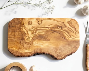Rustic Olive Wood Cutting, Chopping, Cheese board | Sustainable Wooden Kitchenware, No Plastic, Glue or Chemicals | Charcuterie Platter