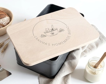 Personalised Bread Bin with Wooden Lid – Custom Home Bakery Designs, Gift for Grandma, Mum, Bakers – for Bread, Cupcakes, Biscuits and Bakes