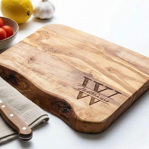 Personalized Monogram Engraved Cheese and Cutting Board | Personalised Olive Wood Gift for Christmas, New Home & Birthday