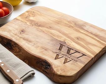 Personalized Monogram Engraved Cheese and Cutting Board | Personalised Olive Wood Gift for Christmas, New Home & Birthday