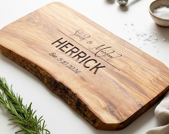 Personalised Custom Rustic Olive Wood Cheese, Cutting, Chopping Board | 5th Anniversary, Birthday, Wedding & New Home Gift - Tariff Free