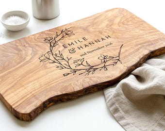Personalised Olive Wood Cheese Board | Custom Rustic Chopping Board | Wedding, 5th Anniversar, New Home & Christmas Gift