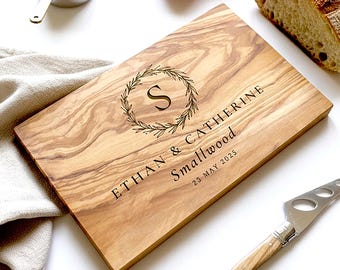 Personalized Olive Wood Cheeseboard | Personalised Wedding, New Home, 5th Wood Anniversary & Engagement Gift