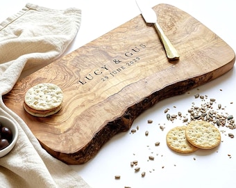Personalised Rustic Olive Wood Chopping Board | Personalised Birthday, Wedding and 5th Anniversary Cheese Board Gift