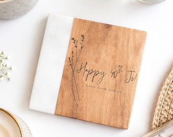 Personalised Wood & Marble Coaster, Engraved Drinks Coaster, Birthday and Thank You Gift for Mum and Friend, Custom Bridal Shower Gift