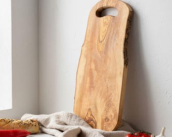 Large Rustic Olive Wood Serving, Charcuterie, Cutting, Carving Cheese Board | Eco Friendly & Sustainable | Rustic Home and Kitchen Decor