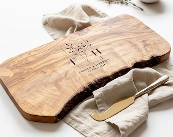 Personalized Live Edge Custom Cheeseboard Gift | Personalised Chopping Board | New Home, Wedding, Engagement and 5th Anniversary Gift