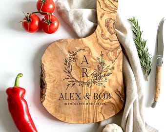 Personalised Olive Wood Cheeseboard | 5th Wood Anniversary | Personalized Unique Wedding and Engagement Gifts For Couples