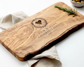 Personalized Rustic Olive Cutting, Cheeseboard | Personalised Wedding and New Home Gift | 5th Wood Anniversary, Birthday and Engagement Gift