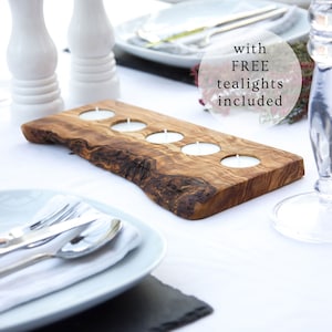 Contemporary Rustic Olive Wood Tealight Holder | Candle Holder | - holds 3, 5 or 7 tealight candles (not included) | Sustainable Home Decor