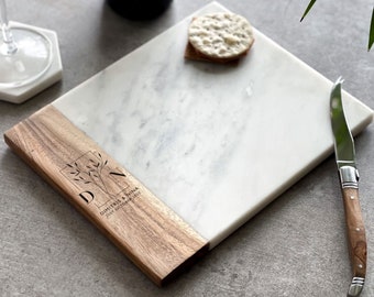 Personalised Marble And Acacia Couples Cheese / Serving Platter | Gift For Couples | Engagement Gift | Wedding | Anniversary | Home Gift