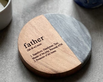 1 x "Father" Definition Marble Coaster (Inc Gift Box) | Gift for Dad | Best Dad | Fathers Day Gift | Gifts for Him | Coffee | Tea | Whiskey