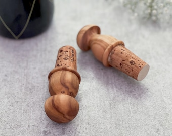Olive Wood Wine Bottle Cork Stopper | Italian Olive Wood | Made in Italy | Set of 2