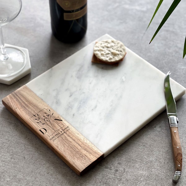 Personalised Marble And Acacia Couples Cheese / Serving Platter | Gift For Couples | Engagement Gift | Wedding | Anniversary | Home Gift