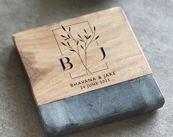 Personalized Marble/Acacia Wood Coaster (Inc Gift Box) | Anniversary Gift | Personalised | Wedding Gift |  Gift | 5th Anniversary Gift