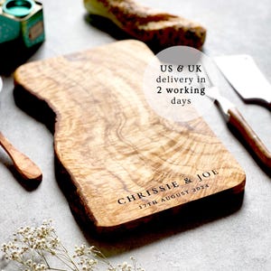 Olive Wood Personalized Cutting Board, Rustic Cheese Board, Live Edge Board, Charcuterie Board, Wedding Gift For Newlywed, Housewarming Gift