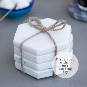 Set of 4 Marble Coasters | Handmade Homeware | Wine Coasters in White & Grey | Hexagon Modern Contemporary Gift