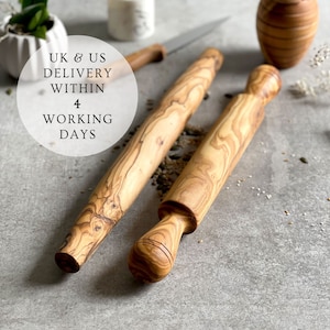 Traditional / French Pastry Olive Wood Rolling Pin | Wooden | Rustic | Baking | Cake | Pasta | Gifts For Mum | Home Chef Utensils