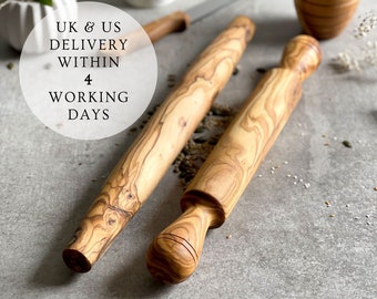 Traditional / French Pastry Olive Wood Rolling Pin | Wooden | Rustic | Baking | Cake | Pasta | Gifts For Mum | Home Chef Utensils