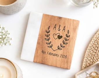 Personalised Marble/Acacia Wood Drinks Coaster (Inc Gift Box) | Personalised Wedding,  Anniversary, Bridal Shower Gift