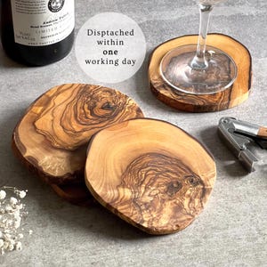 Olive Wood Natural Rustic Drinks Coaster | Coffee, Tea, Wine, Whisky, Coasters | Wedding, New Home, Anniversary, Wedding Gift