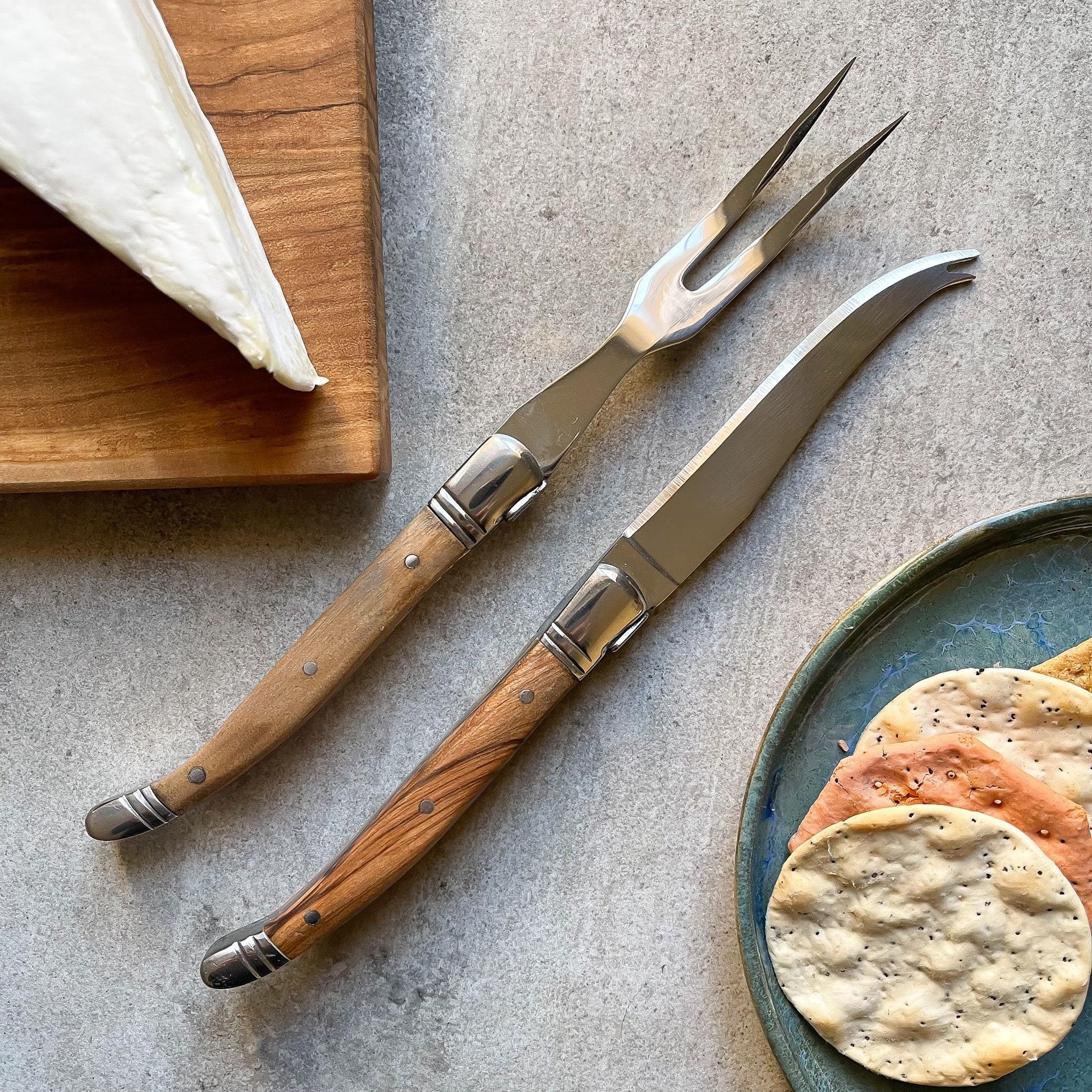 Olive Wood Handle Cheese Knife and Fork Set Italian Olive Wood Sustainable  Length 22cm Italian Olive Wood 