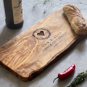 Personalized Rustic Olive Cutting, Cheeseboard | Personalised Wedding and New Home Gift | 5th Wood Anniversary, Birthday and Engagement Gift