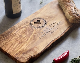 Personalized Rustic Olive Cutting, Cheeseboard | Personalised Wedding and New Home Gift | 5th Wood Anniversary, Birthday and Engagement Gift