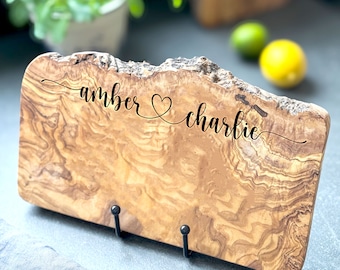 Personalized Gift Cutting Board, Olive Wood Cutting Board, Engagement Gift Custom Board, Engraved Cutting Board, Wedding Gift