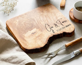 Rustic Olive Wood "Gin & Tonic" Cheeseboard | Rustic Chopping | Cheese Board | Sustainable | Lemon and Lime Cutting Board