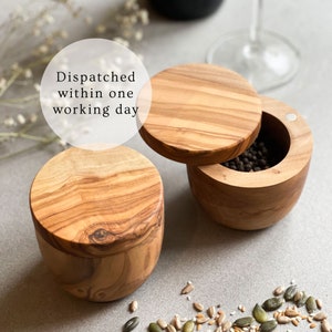 Olive Wood Salt & Pepper Pinch Pots | Olive Wood | Salt Pig | Salt Bowl | Sugar Jar | Spice Pot | Wooden Pots | Pots for Spices