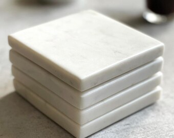 Set of 4 Heavy Square Solid Marble Coasters | Coffee | Tea | Contemporary Homeware | Marble | Coffee Table | Wine | Natural Stone Decor |