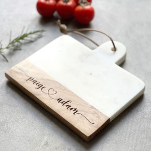 Personalised Marble and Acacia Wood Cheese Board | Couples | Gift | Personalised Wedding Gift | Engagement | Anniversary Gift | Home