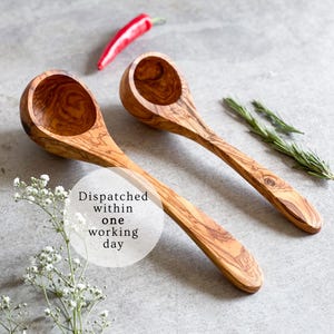 Traditional Olive Wood Ladle | Wooden Utensil | Kitchen Tools | 3 Sizes | Kitchen Utensil | Soup & Stews | Free Personalisation Available