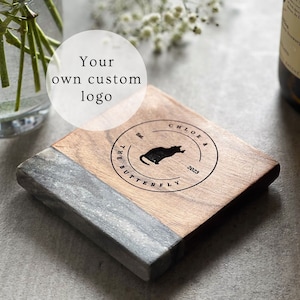 Your Own Branded Logo Marble & Wood Drinks Coaster | Coffee | Branding | Wedding Logo | Event Logo | Client Gifts | Office Gifts | Wedding