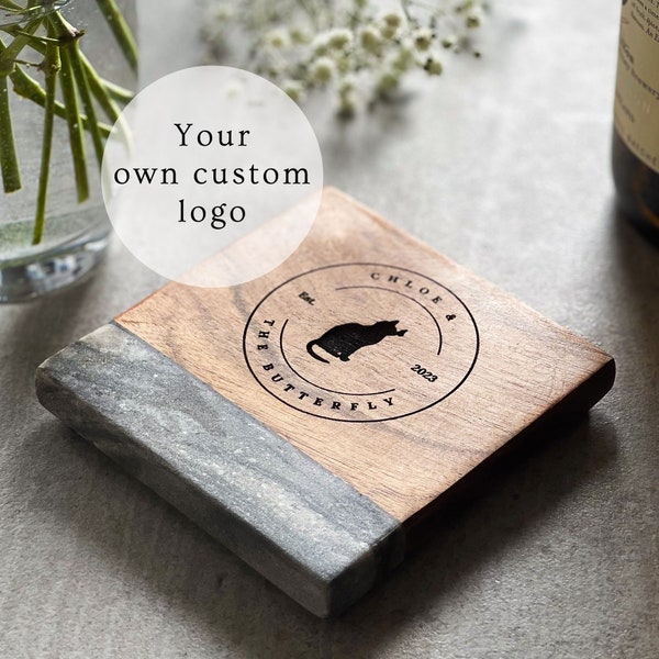 Your Own Branded Logo Marble & Wood Drinks Coaster | Coffee | Branding | Wedding Logo | Event Logo | Client Gifts | Office Gifts | Wedding