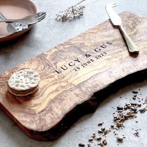 Personalized Rustic Olive Wood Cutting Board | New Home Gift | Personalised | Anniversary | Cheeseboard | Birthday | Unique | Wedding Gift