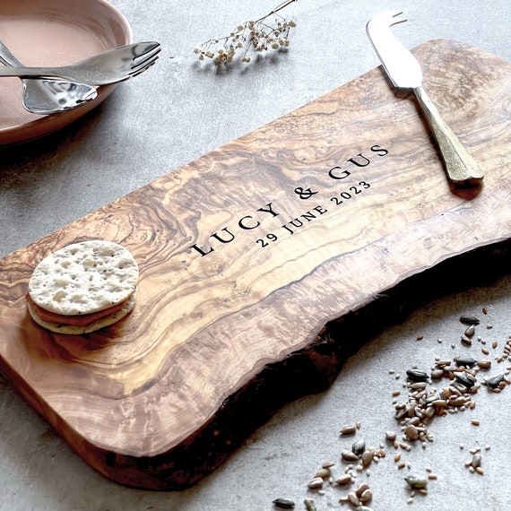 Personalized Rustic Olive Wood Cutting Board | New Home Gift | Personalised  | Anniversary | Cheeseboard | Birthday | Unique | Wedding Gift